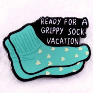 Blue black white socks Grippy Vacation enamel brooch pin backpack bag denim hat